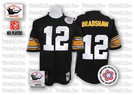 Men's Authentic Terry Bradshaw Mitchell and Ness Jersey Black Home - #12 Throwback NFL Pittsburgh Steelers